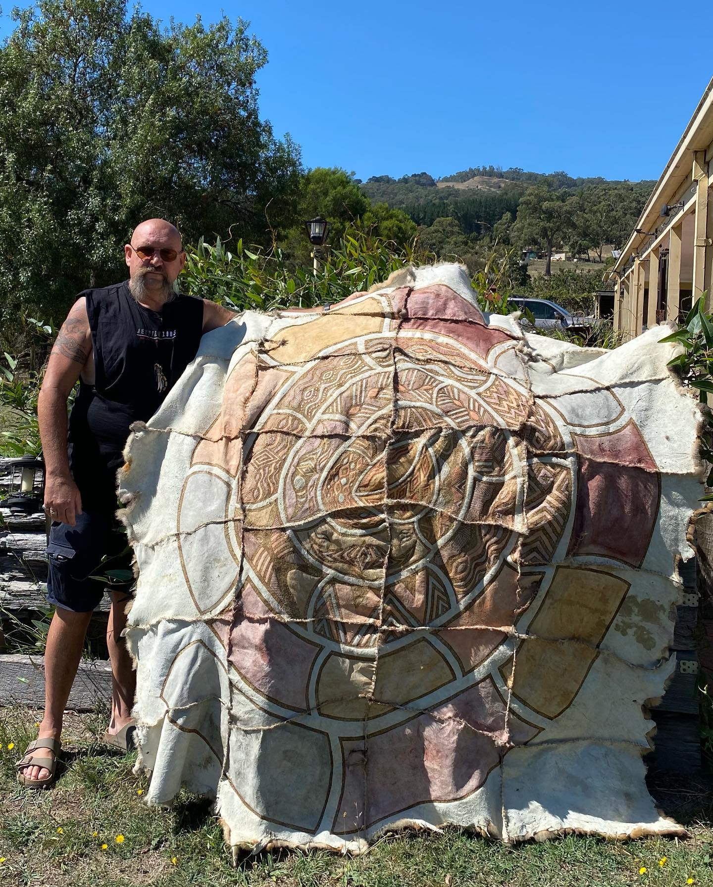 Nairm Marr Djambana Possum Skin Cloak - Made by Mick Harding from Ngarga Warendj Dancing Wombat