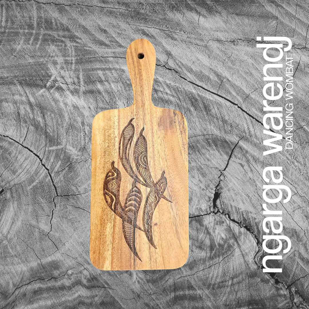 ACACIA WOOD MINI RECTANGLE PADDLE - FIVE GUM LEAVES DESIGN
