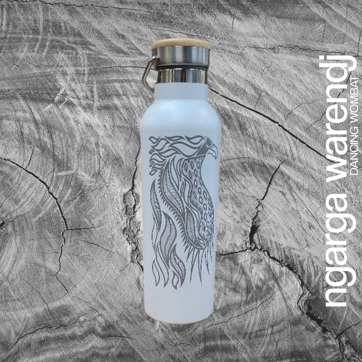 BUNJIL WEDGE TAILED EAGLE DESIGN - BLACK OR WHITE 750ML DOUBLE WALLED INSULATED STAINLESS STEEL BOTTLE