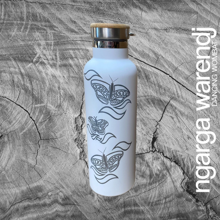 BALAM BALAM BUTTERFLIES DESIGN - BLACK  OR WHITE 750ML DOUBLE WALLED INSULATED STAINLESS STEEL BOTTLE