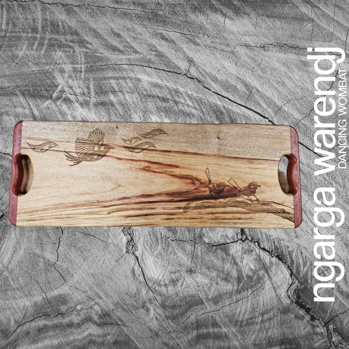 CAMPHOR LAUREL LONG BOARD WITH REDGUM HANDLES - ASSORTED DESIGNS