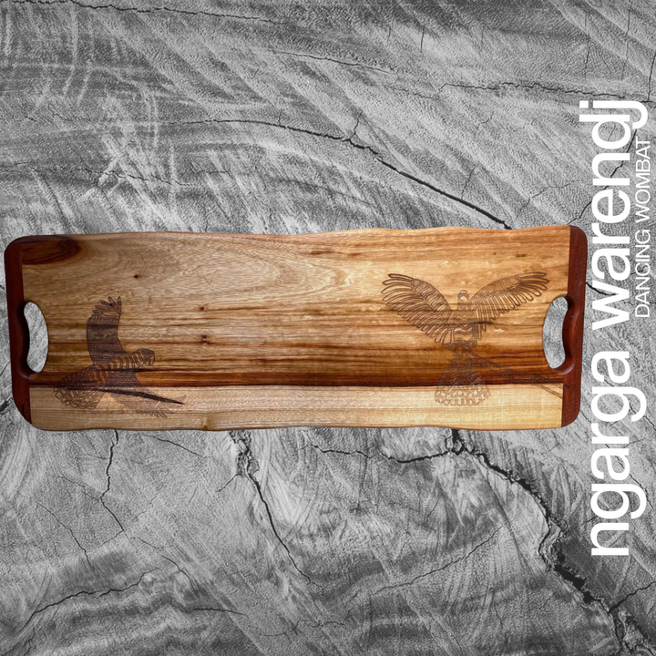 CAMPHOR LAUREL LONG BOARD WITH REDGUM HANDLES - ASSORTED DESIGNS