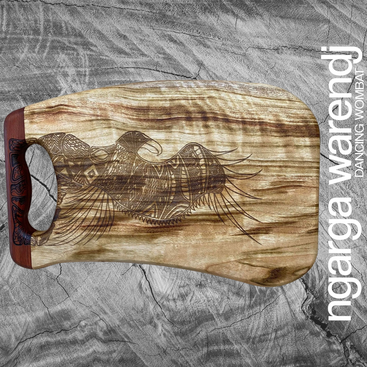 CAMPHOR LAUREL SMALL BOARD WITH REDGUM HANDLE - ASSORTED DESIGNS