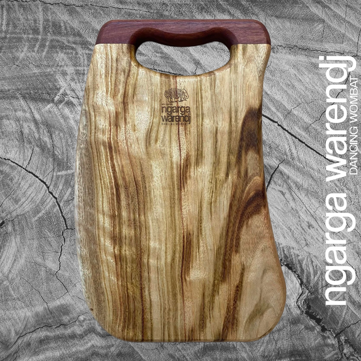 CAMPHOR LAUREL SMALL BOARD WITH REDGUM HANDLE - ASSORTED DESIGNS