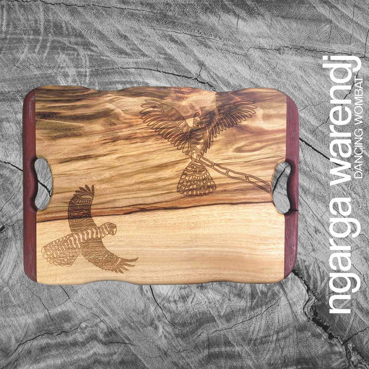 CAMPHOR LAUREL & REDGUM MEDIUM RECTANGLE BOARD WITH HANDLES - ASSORTED DESIGNS