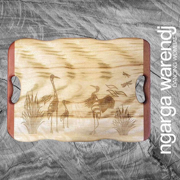 CAMPHOR LAUREL & REDGUM MEDIUM RECTANGLE BOARD WITH HANDLES - ASSORTED DESIGNS