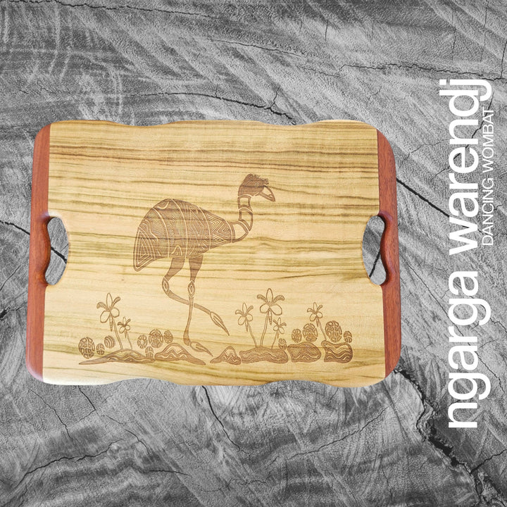 CAMPHOR LAUREL & REDGUM MEDIUM RECTANGLE BOARD WITH HANDLES - ASSORTED DESIGNS