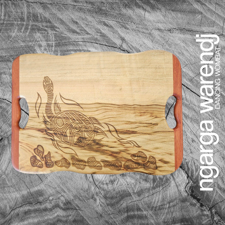 CAMPHOR LAUREL & REDGUM MEDIUM RECTANGLE BOARD WITH HANDLES - ASSORTED DESIGNS