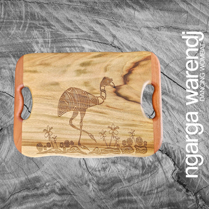 CAMPHOR LAUREL & REDGUM SMALL RECTANGLE BOARD WITH HANDLES - ASSORTED DESIGNS
