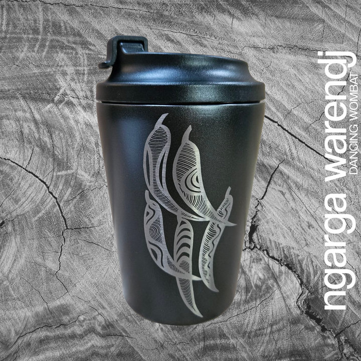 GUM LEAVES DESIGN - DOUBLE WALLED INSULATED STAINLESS STEEL MUG - ASSORTED COLOURS