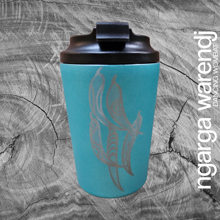 GUM LEAVES DESIGN - DOUBLE WALLED INSULATED STAINLESS STEEL MUG - ASSORTED COLOURS