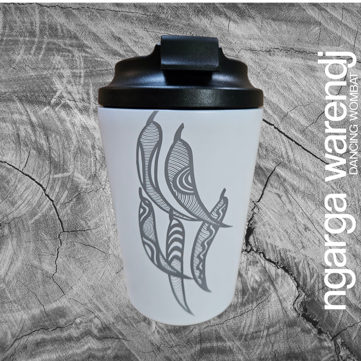 GUM LEAVES DESIGN - DOUBLE WALLED INSULATED STAINLESS STEEL MUG - ASSORTED COLOURS
