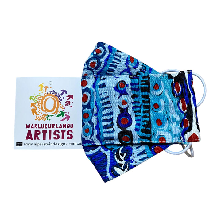 FACE MASK MURDIE MORRIS BLUE WARLUKURLANGU ARTISTS YUENDUMU - ABORIGINAL ART