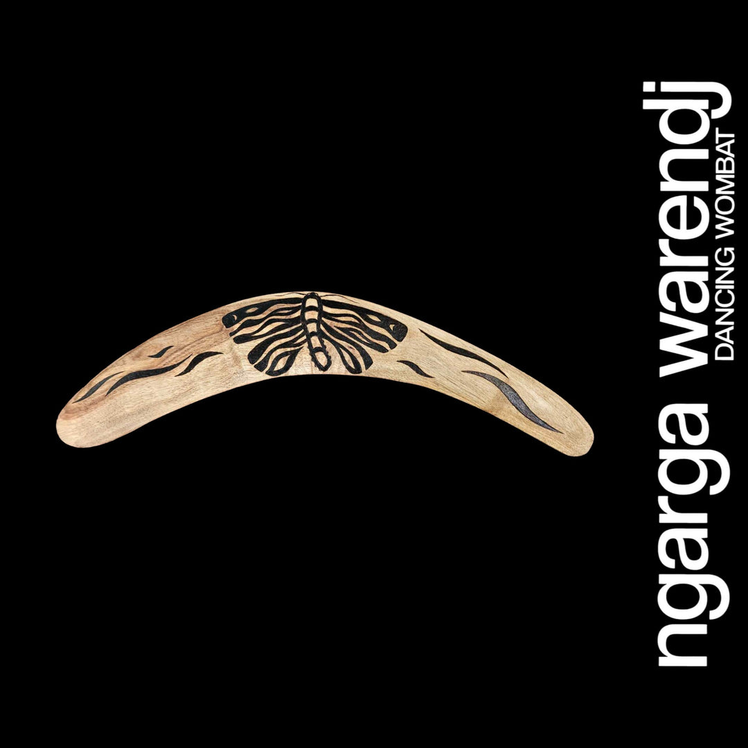 BOOMERANG WANGIM BLACKWOOD ACACIA MEDIUM BOGONG MOTH DESIGN