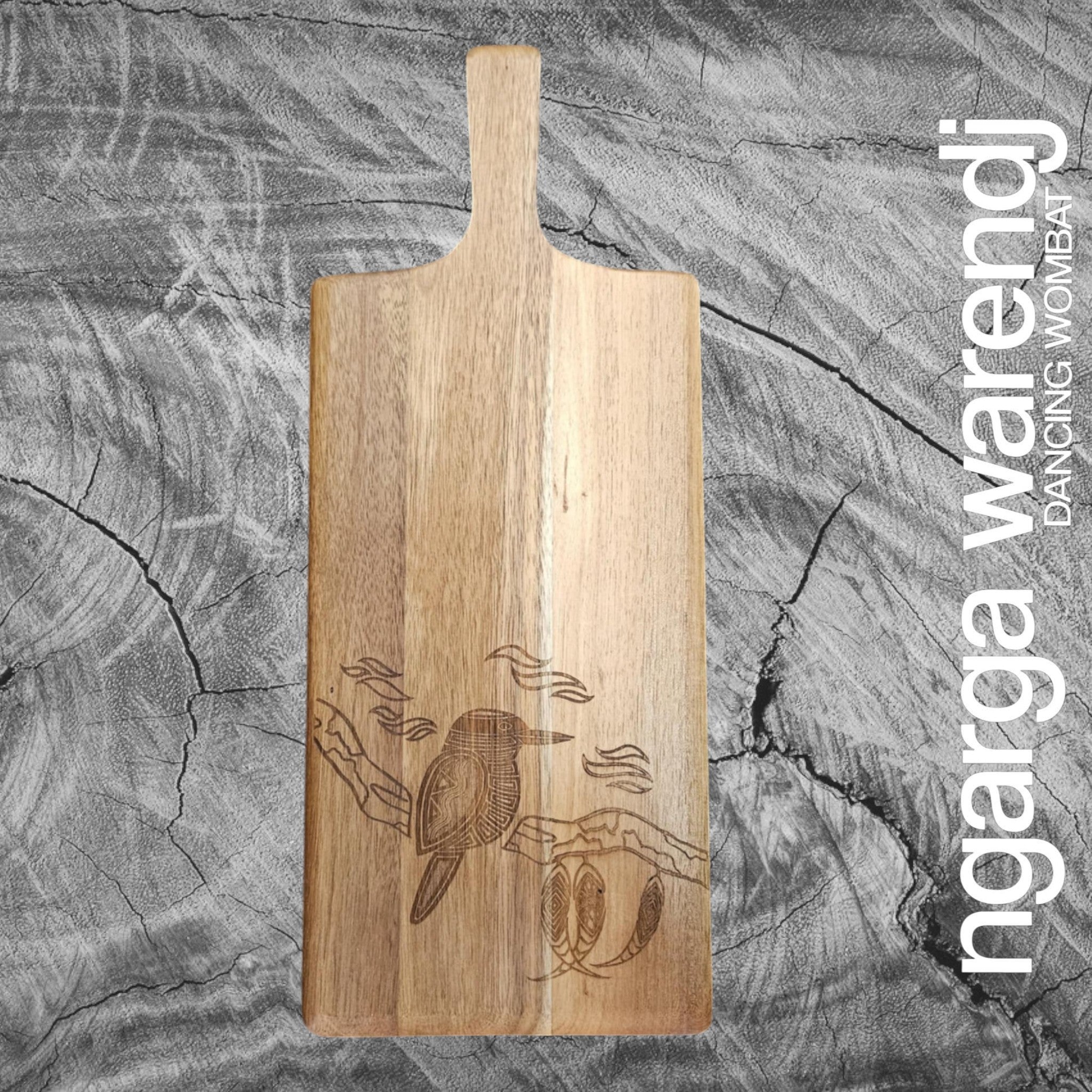 Wooden Paddle Board Rectangle Medium Kookaburra Acacia 38x20cm - Ngarga Warendj main image 1