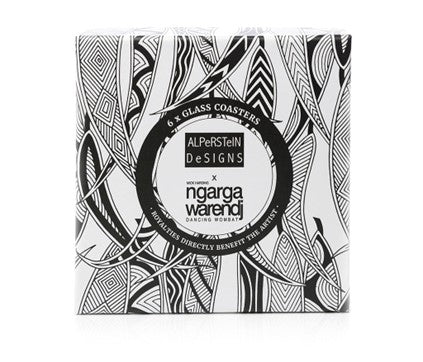 NGARGA WARENDJ DANCING WOMBAT GLASS COASTERS SET of 6