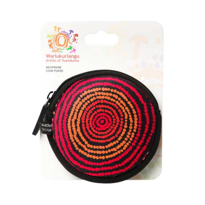 COIN PURSE NEOPRENE- ASSORTED ABORIGINAL ART DESIGNS BY WARLUKURLANGU ARTISTS YUENDUMU
