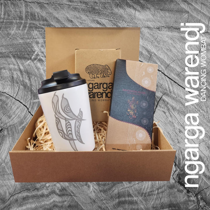 Ngarga Warendj Gift Box Gum Leaves Stainless Steel Keep Cup & Chocolate Hamper Pack