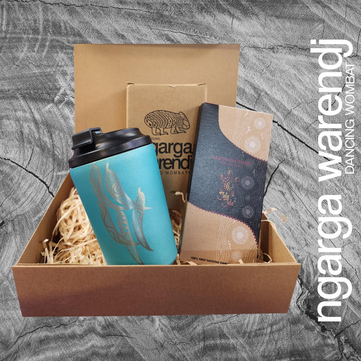 Ngarga Warendj Gift Box Gum Leaves Stainless Steel Keep Cup & Chocolate Hamper Pack