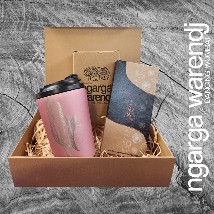 Ngarga Warendj Gift Box Gum Leaves Stainless Steel Keep Cup & Chocolate Hamper Pack