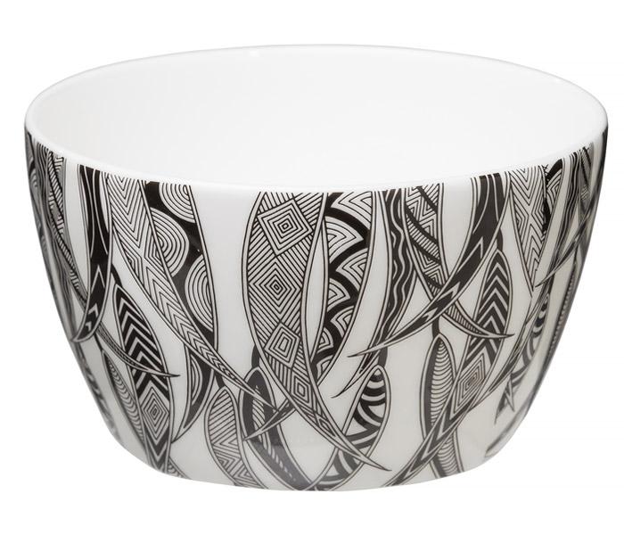 Ngarga Warendj - Dancing Wombat Fine Bone China Bowl with All over Gum Leaves Design By Mick Harding