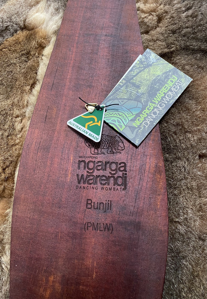 Parrying Malgarr - Large Wide with Bunjil the Wedge Tailed Eagle Design. Traditionally malgarr ( shields ) were used with liyangayil (fighting clubs) for hand to hand combat with our enemies. I have replicated the shape of these shields in my artwork. Hand crafted in Australia from Australian Red Cedar timber. All artefacts come with an information card. The card has information about the artist, artefact and design. All designs are based on traditional Aboriginal symbols from South East Australia.