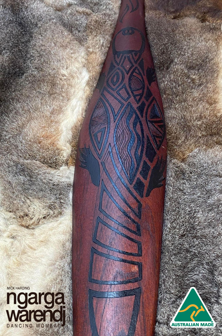 AUSTRALIAN RED CEDAR PARRYING SHIELD LARGE - BUDJA PLATYPUS DESIGN