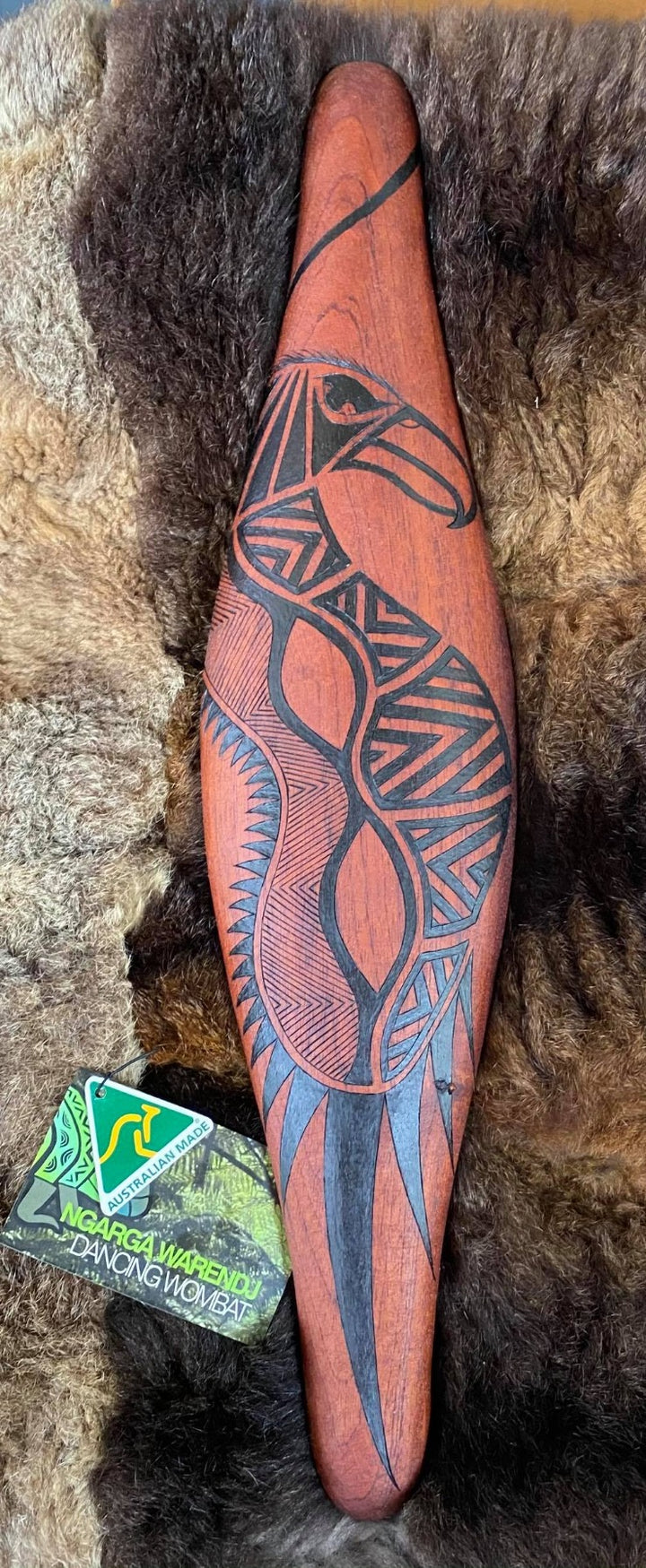 Ngarga Warendj Dancing Wombat Small Parrying Malgarr with Bunjil the Wedge Tailed Eagle Design. Mick Harding South East Aboriginal Art