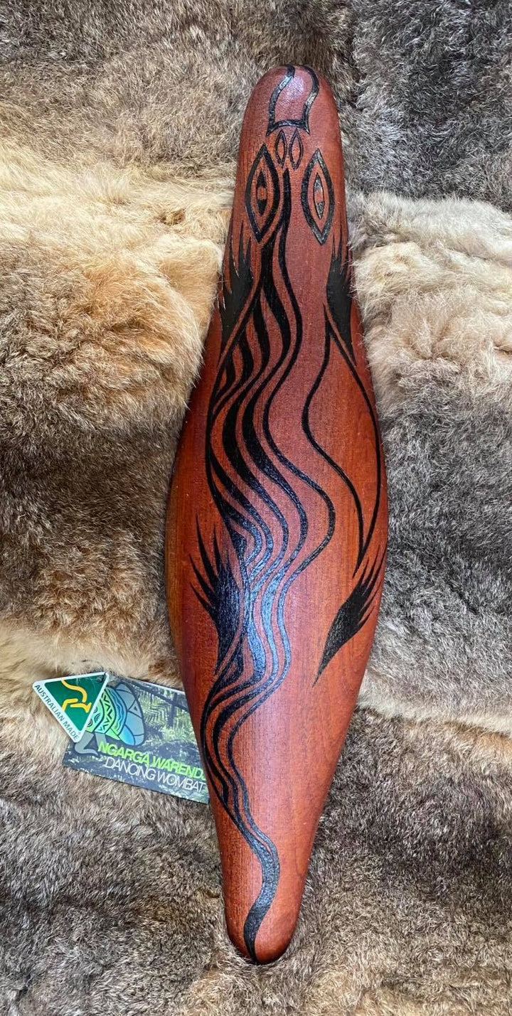 Bili the Bluetongue Lizard Malgarr Shield Design Ngarga Warendj Dancing Wombat Mick Harding South East Aboriginal Art Australian Made