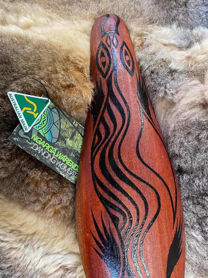 Bili the Bluetongue Lizard Malgarr Shield Design Ngarga Warendj Dancing Wombat Mick Harding South East Aboriginal Art Australian Made
