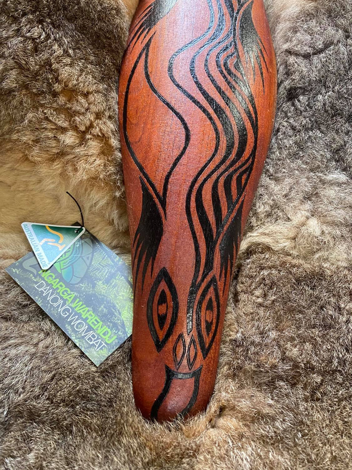 Bili the Bluetongue Lizard Malgarr Shield Design Ngarga Warendj Dancing Wombat Mick Harding South East Aboriginal Art Australian Made