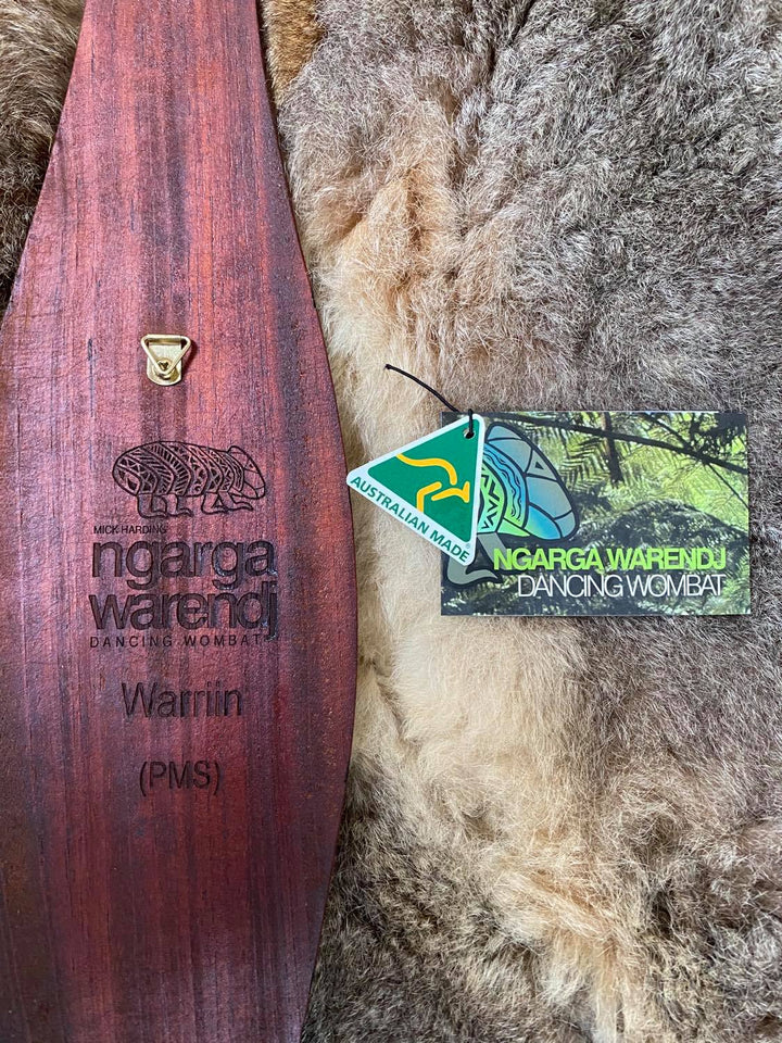 Ngarga Warendj Dancing Wombat Small Parrying Malgarr with Warriin the Wombat Design. Mick Harding South East Aboriginal Art