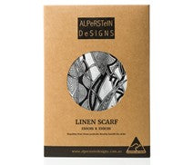 NGARGA WARENDJ DANCING WOMBAT LINEN SCARF ALL OVER GUM LEAVES