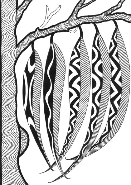 ART CARD GUM LEAVES BLACK & WHITE 039-Ngarga Warendj