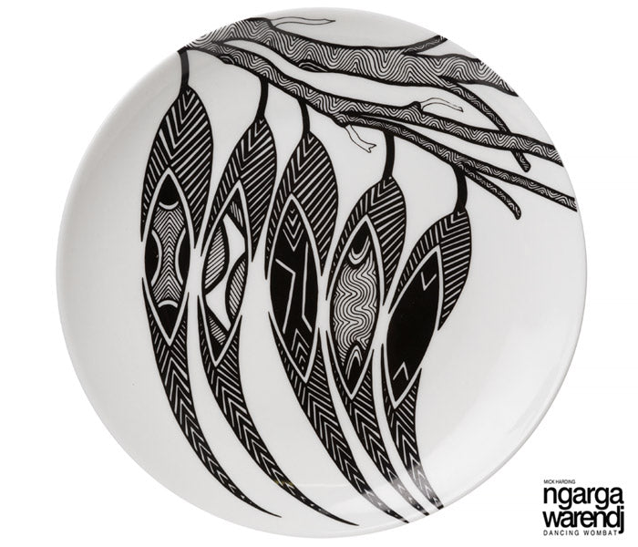 NGARGA WARENDJ DANCING WOMBAT BONE CHINA 7" PLATE with GUM LEAVES-Ngarga Warendj