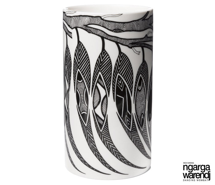 NGARGA WARENDJ DANCING WOMBAT VASE - GUM LEAVES DESIGN-Ngarga Warendj