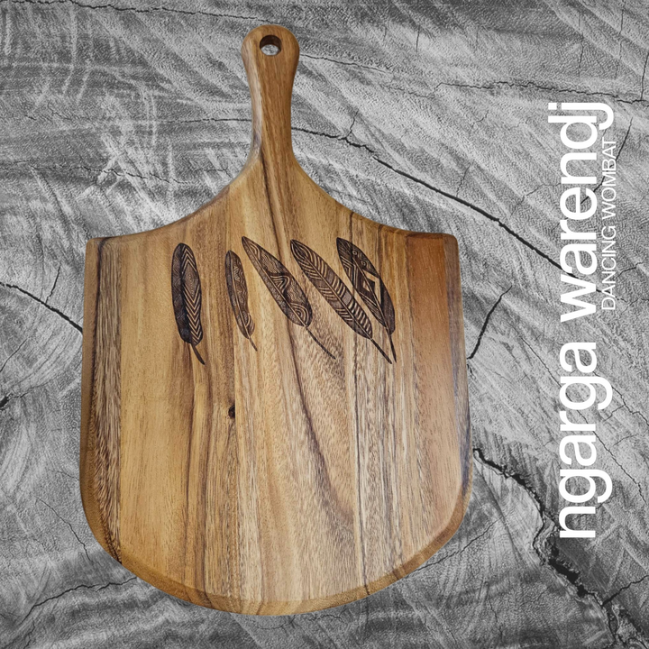 ACACIA WOOD PIZZA PADDLE BOARD - ASSORTED DESIGNS