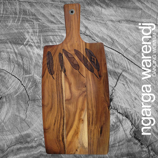 ACACIA WOOD RECTANGLE PADDLE BOARD - FIVE FEATHERS