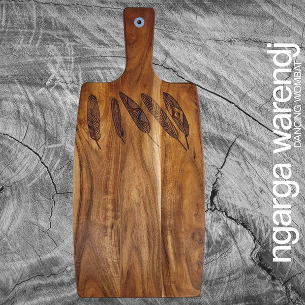 ACACIA WOOD RECTANGLE PADDLE BOARD - FIVE FEATHERS