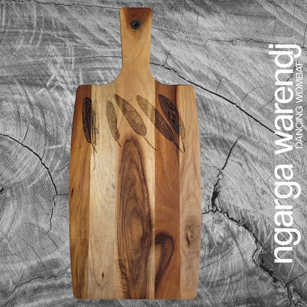 ACACIA WOOD RECTANGLE PADDLE BOARD - FIVE FEATHERS