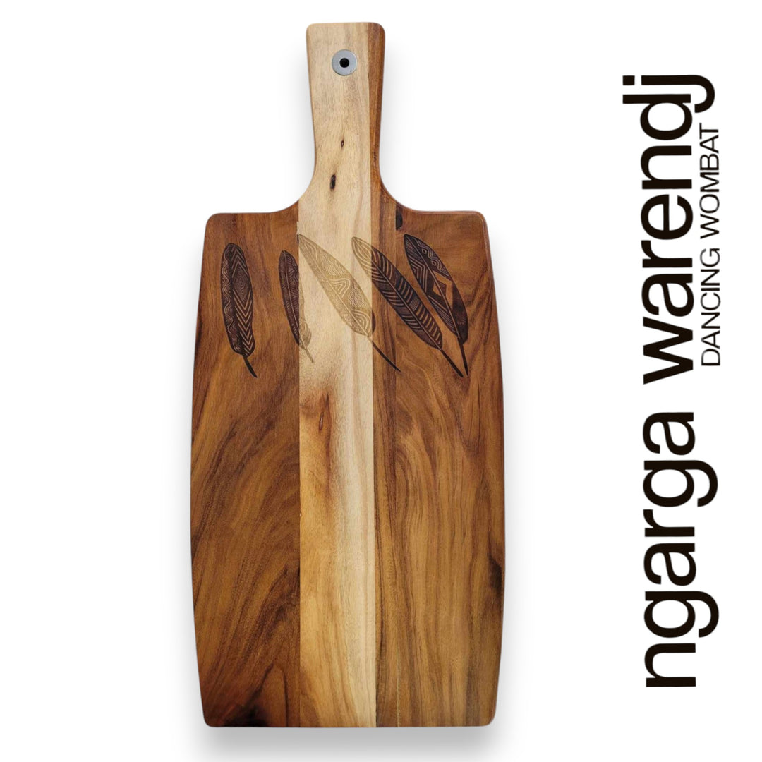 ACACIA WOOD RECTANGLE PADDLE BOARD - FIVE FEATHERS