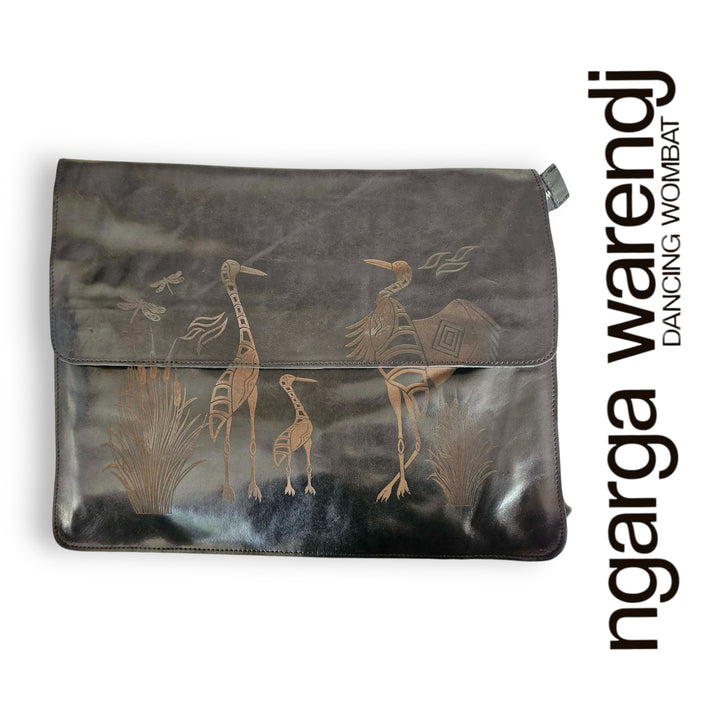 BLACK LEATHER MESSENGER LAPTOP COMPUTER BAG