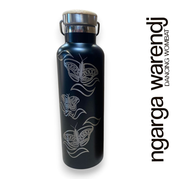 BALAM BALAM BUTTERFLIES DESIGN - BLACK  OR WHITE 750ML DOUBLE WALLED INSULATED STAINLESS STEEL BOTTLE