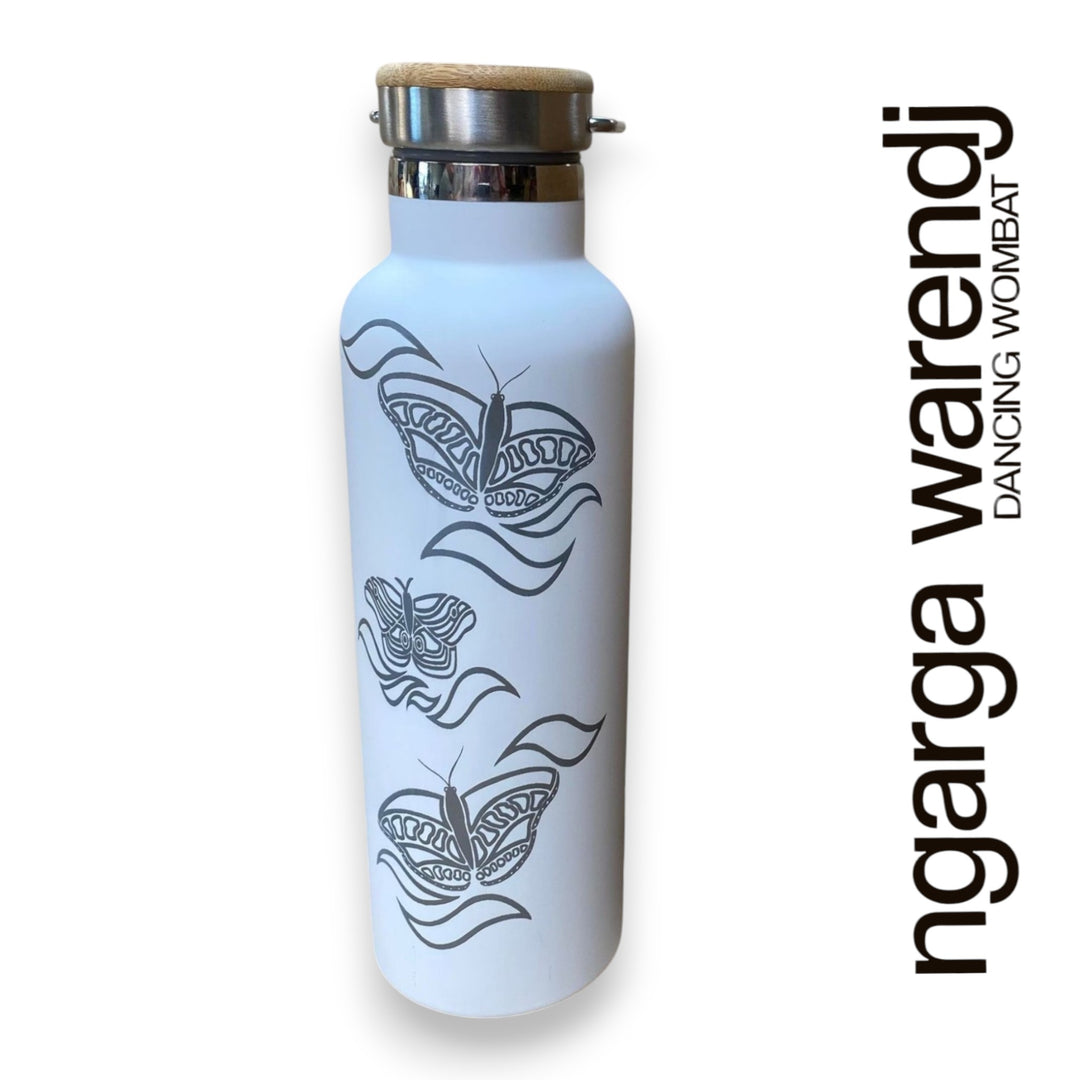 BALAM BALAM BUTTERFLIES DESIGN - BLACK  OR WHITE 750ML DOUBLE WALLED INSULATED STAINLESS STEEL BOTTLE