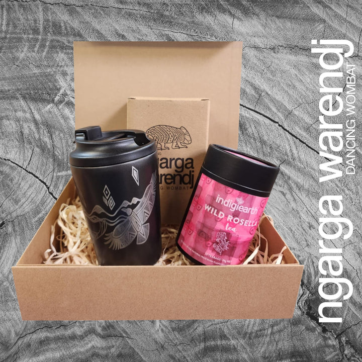 Ngarga Warendj Gift Box Indigiearth Tea and Bunjil and Waa Stainless Steel Keep Cup Hamper Pack