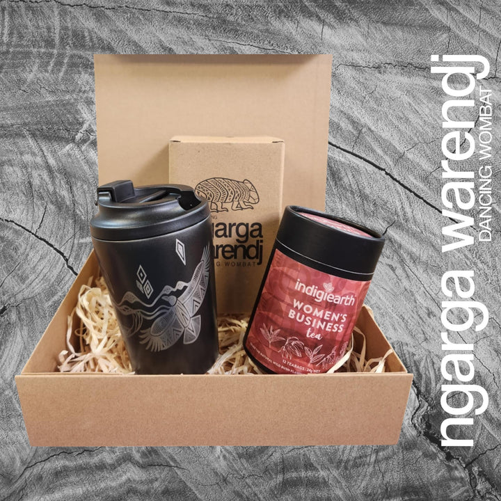 Ngarga Warendj Gift Box Indigiearth Tea and Bunjil and Waa Stainless Steel Keep Cup Hamper Pack