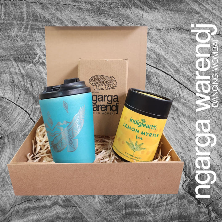 Ngarga Warendj Gift Box Indigiearth Tea and Bunjil and Waa Stainless Steel Keep Cup Hamper Pack