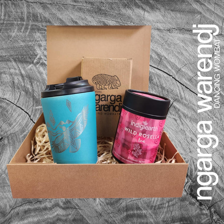 Ngarga Warendj Gift Box Indigiearth Tea and Bunjil and Waa Stainless Steel Keep Cup Hamper Pack