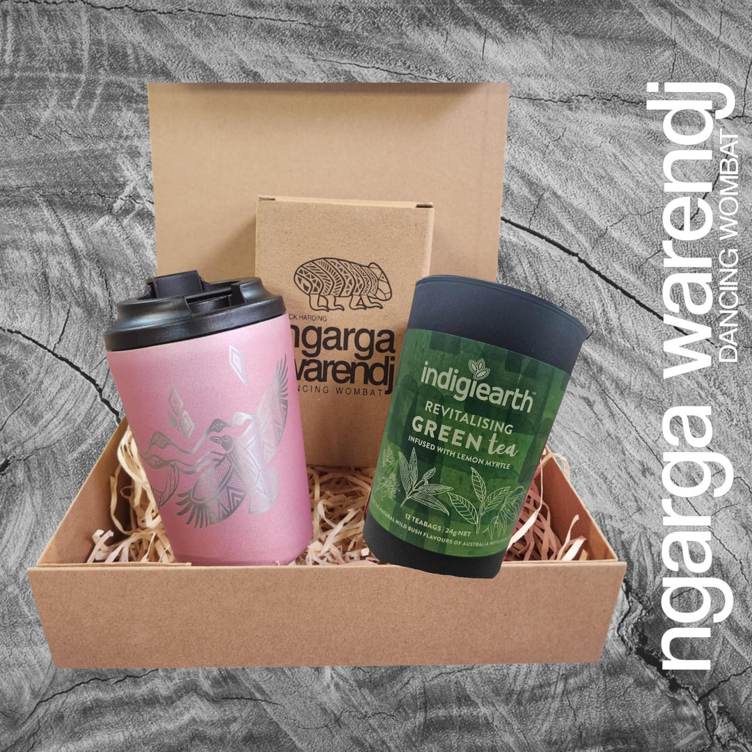 Ngarga Warendj Gift Box Indigiearth Tea and Bunjil and Waa Stainless Steel Keep Cup Hamper Pack
