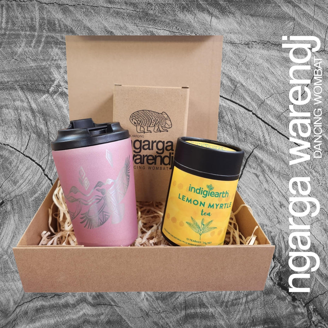 Ngarga Warendj Gift Box Indigiearth Tea and Bunjil and Waa Stainless Steel Keep Cup Hamper Pack